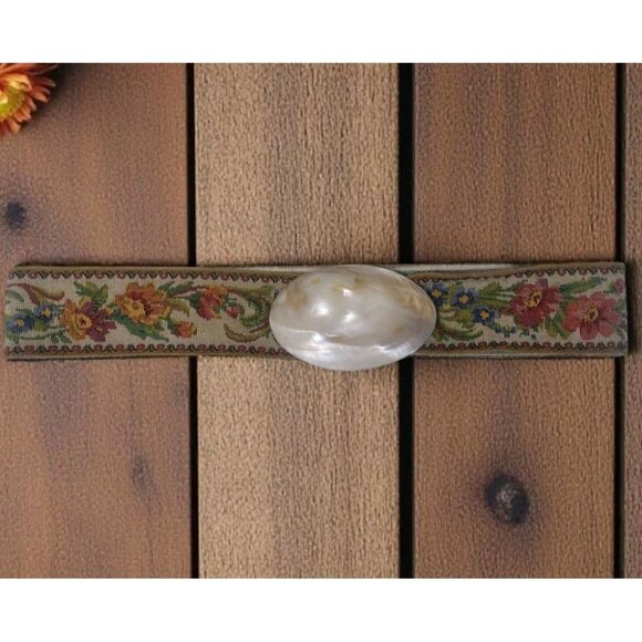 Vintage Sommai Shell Floral Tapestry Belt Boho Hippie Peasant Mother of Pearl - Picture 1 of 4